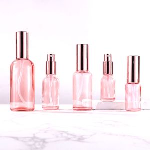 Rose Pink Glass Parfymflaskor påfyllningsbar bärbar sprayflaska 10 ml 15 ml 20 ml 30 ml 50 ml 100 ml kosmetiska dispenserbehållare