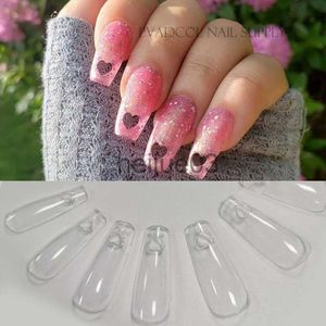 False Nails 240pcs Heart Shape Hollow False Nail Tips Full Coverage Medium Coffin Transparent Fake Tips Press On Salon Extension Manicure x0703