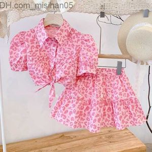 Conjuntos de roupas Conjuntos de roupas para meninas conjunto de roupas rosa leopardo marca infantil blusa e saia Z230703