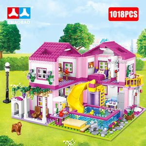 Blöcke Freunde Stadthaus Sommer Urlaub Villa Schloss Bausteine Sets Figuren Schwimmbad DIY Spielzeug für Kinder Mädchen WeihnachtsgeschenkHKD230701