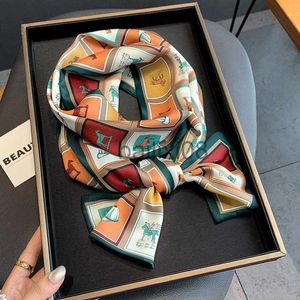 Scarves Scarves Scarves Fashion Floral Print Silk Scarf Women Thin Neck Long Office Lady Shawl Bandanas Female Bag Hair Scarfs Handkerchief J230703