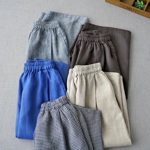 Calça Feminina Simples E Versátil Linho Confortável Casual Para Rabanete Solto Verão Estilo Literário Capris Fino