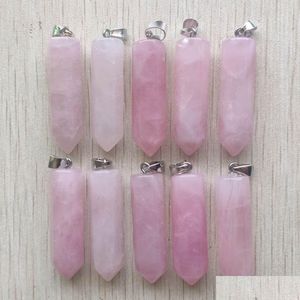 Charms Beautif Ametista Natural Rosa Quartzo Cristal Branco Fluorita Labradorita Pedra Pilar Pingente Para Fazer Jóias 39Mmx10Mm Dro Dhisd