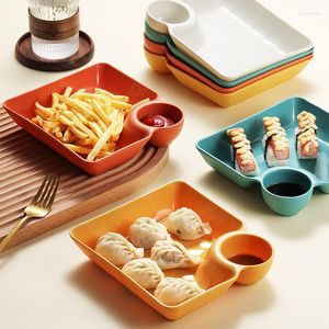 Plates Dumpling Plate With Sauce Dish Square Serving Snack Platter Sushi Fruit Dessert Tray Tableware Household