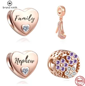 925 silver for pandora charms jewelry beads Rose Gold Heart Nephew Family charm set Pendant