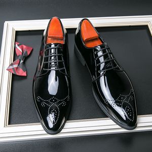 Classic Fashion Derby Men's Leather Shoes Brocue Lace up Pointed Toe Casual Formal Dress Men's Shoes Office Wedding Party