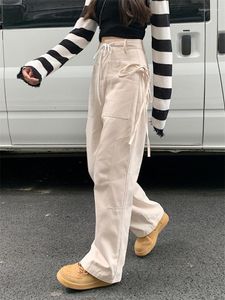 Damenhosen TARUXY Casual Lace Up Cargo Y2k Weiß Streetwear Frauen Side Kordelzug Design Hosen Hip Hop 2023 Frühling