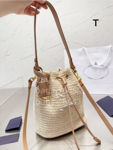 23Ss designer women's straw bag Khaki lafite straw woven mini bucket bag luxury shoulder bag summer satchel letter handbag beach holiday bag wallet ll