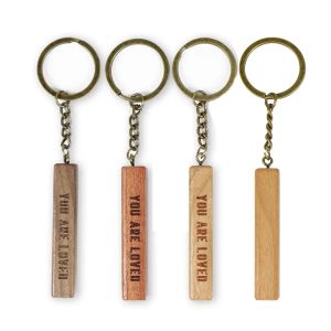 DIY Wooden Keychain Pendant Rectangular Beech Blank Keychains Key Chain Personalized Thanksgiving Valentines Day Gift Keyring