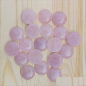 Stone 20Mm Rose Quartz Natural Round Cabochon Loose Beads Face For Reiki Healing Crystal Ornaments Necklace Ring Earrrings Jewelry D Dhsyr