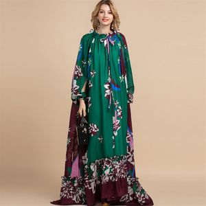 Fashion Designer Loose Maxi Dress Women's Split Sleeve Floral Print Holiday Party Vintage Long Dress315Y