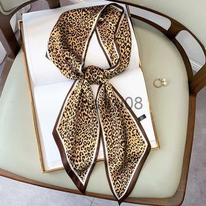 Дизайнерские шарфы маленький шелковый квадратный шарф женщины узкие длинные леопардовые полоса