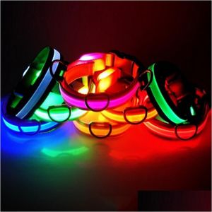 Dog Collars Leashes Led Nylon Collar Cat Harness Flashing Light Up Night Safety Pet Mti Color Xs-Xl Size Christmas Accessories Dro Dhncj