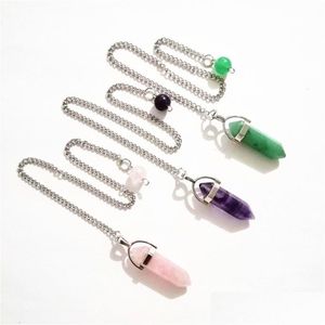 Charms Natural Stone Chakras Hexagonal Prism Pendum Dowsing Pendant Jewelry for Men Women Gift Drop Delivery Finds Components Dhlev