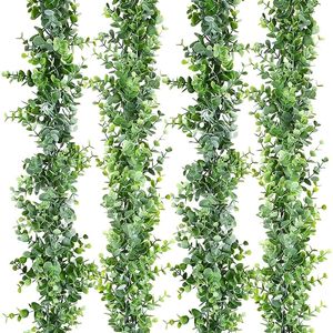 Dried Flowers 3Packs 6ft Artificial Eucalyptus Garland Wall Hanging Fake Plant Vines for Wedding Home Room Garden Decoration Plastic Rattan 230701