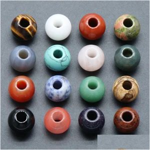 Pedra 16mm Natural Roporous Beads Rosa Quartzo Tigres Olho Opala Cristal Ágata Grande Orifício Para Diy Colar Pulseira Acessórios Jóias Dr Dhkqt