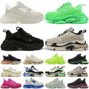 Мода Triple S Men Women Designer Casual Shoes Sneakers Sneakers Paris 17FW прозрачная подошва черно-серого серого красного розового голубого рояльного неонового зеленого тренера 36-45