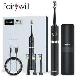 Toothbrush Fairywill Sonic Electric Sonic Toothbrush P11 Plus Waterproof Powerful Fast Charging Smart Timer with 4 Replacement Heads Travel 230701