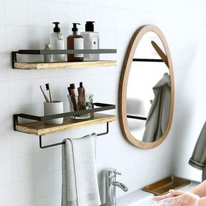 Prateleiras flutuantes em prateleiras de banheiro com suportes de parede para barra de toalhas