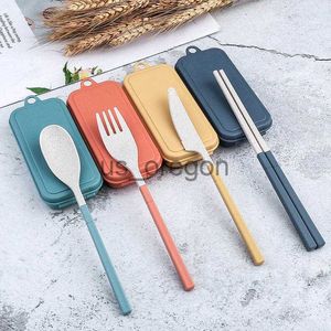 Dinnerware Sets 4PcsSet Portable Folding Chopsticks Spoon Multi Purpose Foldable Wheat StrawPP 4 Colors Fork Cutlery Set for Picnic Camping x0703