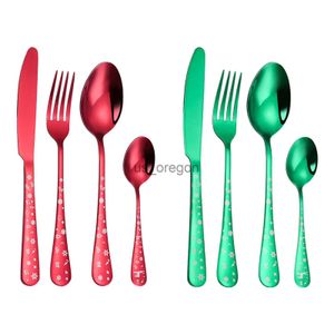 Set di stoviglie 4pcsset Set di posate natalizie di alta qualità Acciaio inossidabile Rosso Verde Stoviglie Coltello Forchetta Cucchiaio Posate Cucina Cibo 45a x0703