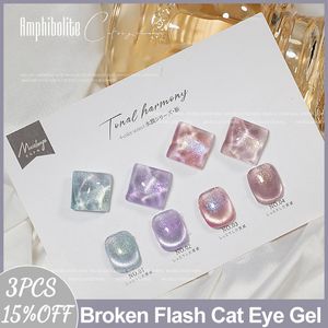 Nagelgel MUSELUOGE 4 Farben/Set Broken Flash Crystal Cat Eye Gel Nagellack 15 ml Semi Permanent Soak Off UV LED Gel Magnetischer Nagellack 230703