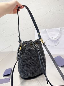 Summer lafite grass beach shoulder bag wicker woven bucket bag female totes straw shopping bags casual rattan women handbags lady buckets bag