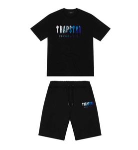 Agasalho Trapstar Camiseta Masculina Manga Curta Agasalho Chenille Preto Algodão London Streetwear S-2XL moda fina para todos os jogos