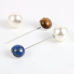 Pins Brooches 12Mm Natural Stone Onyx Crystal Tiger Eye Brooch Imitation Pearl Safe Pins Bag Hat Clothes Lapel Badge Jewelry Drop De Dhocb