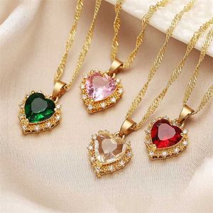 Pendant Necklaces New Fashion Heart Shaped Zirconia Necklace for Women High Quality Red Love Mother Day Valentine Gift Jewelry 230613