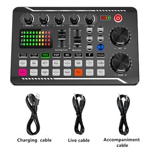Mixer Volume Control Bluetoothcompatible Audio Mixer Live Sound Card Noise Cancelling for Phone Computer Desktop with Led Light