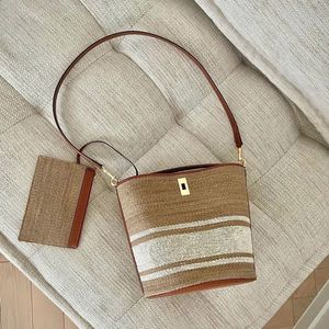 Travel Messenger Summer Beach Shoulder Bag Wicker Woven Female Totes Straw Bags Casual Rattan Women Handbags Large Capacity Lady Buckets removable shoulders strap