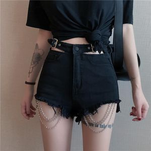 Jeans vintage gotiska svart hålkedja denim shorts kvinnor vår sommaren 2023 ny haruku kvinnlig sexig punk hiphop