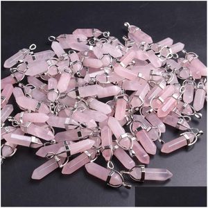 Charms Bk Pedra Natural Rosa Quartzo Cristal Rosa Pingente Coluna Hexagonal Pingentes Colar Jóias Drop Delivery Findings Componentes Dhds7