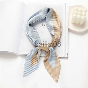 Scarves Designer Small Crinkle Scarf Women Square Silk Neck Scarfs Pleated Print Luxury Brand Scarves for Ladies Hairband Foulard J230703