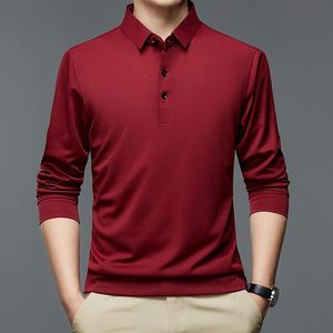 Erkekler Polos Moda Erkekler İş Katı Polo Gömlek Bahar Sonbahar Pamuk Uzun Kollu Düğme Yakası Erkek Giysiler Gevşek Tesim Tişörtleri 230703