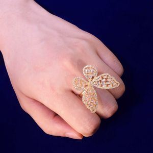 Cluster Rings Bubble Letter Women Ring Trend Butterfly Baguette Real Gold Plated Hip Hop Jewelry Gift Adjustable 230620