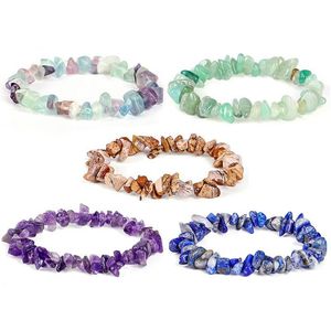 Beaded Natural Gem Stone Strand Bracelet Irregar Crystal Stretch Chip Beads Nets Bracelets Bangles Quartz Elastic Wristband For Wome Dhea4