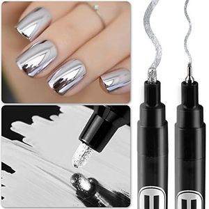 Nail Gel 2pcs/set Mirror Chrome Silver Nail Art PenMetallic Paint Nail Pen Waterproof Nail Polish Pens Art DIY Lines Drawing Paint Pens 230703