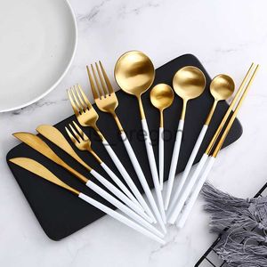 Dinnerware Sets White Gold Dinnerware Steak Knife Fork Coffee Spoon Butter Knives Chopstick Dessert Knife Ice Spoon Stainless Steel Cutlery Set x0703