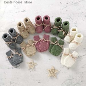 Baby Shoes + Gloves Set Knit Newborn Girls Boys Boots Mitten Fashion Butterfly-knot Toddler Infant Slip-On Bed Shoes Hand Made L230522