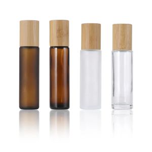 15ml Empty Roll on Glass Bottles with bamboo cap steel roller ball Amber Clear Frosted Glass Essential Oil Perfume Bottle Top Quality