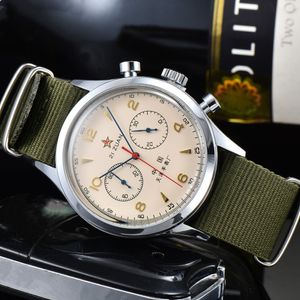 Seagull Pilot Retro Mens Watch Chronograf Vintage Sıradan Askeri Takvim Su Geçirmez Dalış Sporları Kuvars Tasarımcı Hareketi Yüksek Kaliteli Montre İzler