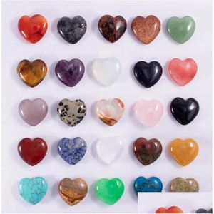 Stone Natural 25Mm Heart Turquoise Rose Quartz Love Naked Stones Hearts Decoration Ornaments Hand Handle Pieces Diy Necklace Drop De Dhudx