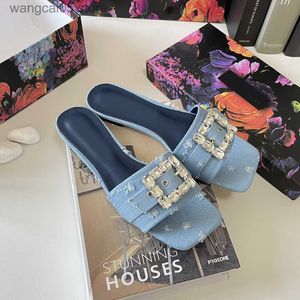 Slippers Quality High Lady Luxury Designer summer slippers ladies Beach Casual shoe fashion woman Comfortable Water diamond Denim Slipper Sandal T230703