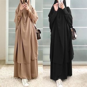 Ethnische Kleidung Malaysia Eid mit Kapuze muslimische Frauen Hijab Kleid Gebetskleidungsstück Jilbab Abaya Langes Khimar Ramadan Kleid Abayas Rock Set247C