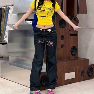 Women's Jeans 2023 Cartoon Pink Teenager Printed American Street Trend Low-waisted Straight-leg Pants Star Trousers Baggy