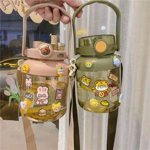 Double drink pot belly cup High appearance level large capacity plastic cup straw Student backpack kettle gift cup