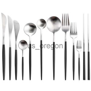 Dinnerware Sets Black Silver Cutlery Set Noble Kitchen Tableware Restaurant Upscale Western Tableware Steak Knife Fork Coffee Spoon Teaspoon x0703