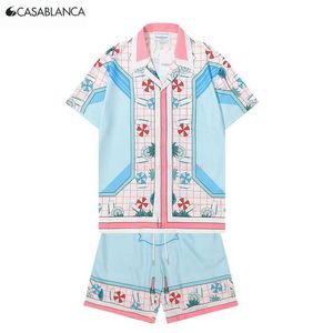 Casa Designer Fashion Clothing Shirts Tracksuits Casablanca 2023 New All Over Printed Fashion Casual Short Sleeve Shirt Set Men's Women's Fashion Label